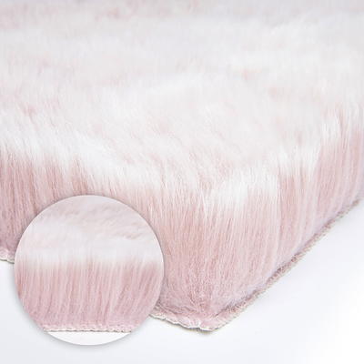 Phantoscope Designer's Choice Faux Fur Decorative Throw Pillow + Area Rug  Bundle, 18 x 18/ 2' x 6', Pink, 2 Pillows + 1 Rug