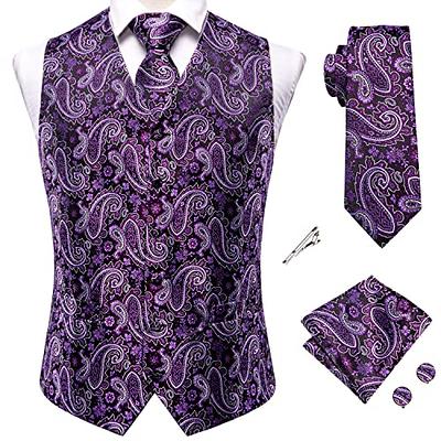 Men's Grey Paisley Silk Vest Necktie Pocket square Cufflinks - 3XL