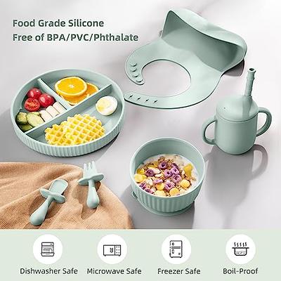 Baby Feeding Set Silicone Suction Bowls Divided Plates Straw