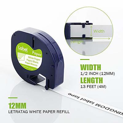 Label KINGDOM Label Tape Compatible with DYMO LetraTag Refills White Paper  91330 10697, 1/2 x