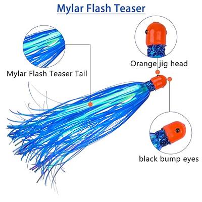 Mylar Flash Teaser Tail Bucktail Fishing Teasers Weighted Jig Head  Saltwater Mylar Fishing Skirts Bait Bullet Sinker Head 0.35 Ounce with  Mylar Flash Skirts Hair 8pcs/Pack - Yahoo Shopping