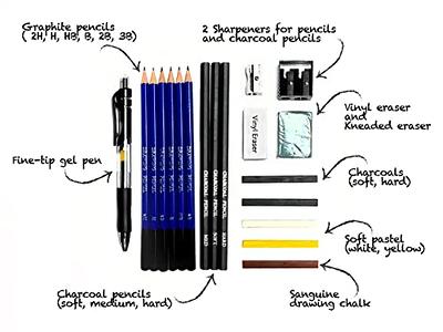 Sketch and Drawing Art Pencil Kit 19 Piece Set Sketch & Charcoal Pencils,  Pastel, Chalk, Erasers, Sharpeners - Yahoo Shopping