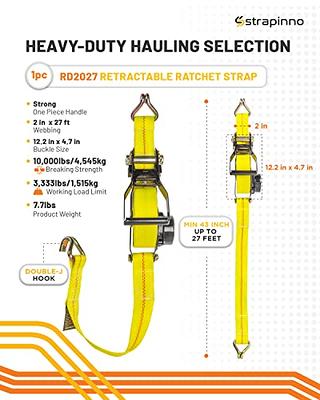 STRAPINNO Retractable Ratchet Tie-Down Strap - 2 in x 27 ft Heavy-Duty Strap  with Double J Hooks, Tangle-Free Webbing, 10,000lbs Breaking Strength, and  3,333lbs Working Load Limit (1 PC) - Yahoo Shopping