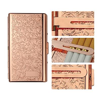 Retro Metal Leather 20 Cigarette Case Double Sided Spring Clip Open Pocket Cigarette  Lighter (gold)