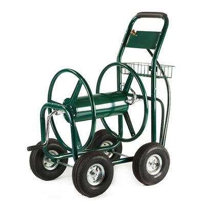 300 ft. Outdoor Yard Water Hose Reel Cart with Steel Basket