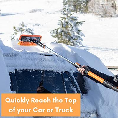 BIRDROCK HOME 60 Extendable Snow Brush with Detachable Ice Scraper for Car  | 14 Wide Squeegee & Bristle Head | Size: Truck, Car, SUV, & RV 