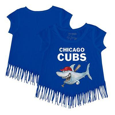 Youth Chicago Cubs Tiny Turnip White/Royal TT Rex 3/4-Sleeve Raglan T-Shirt