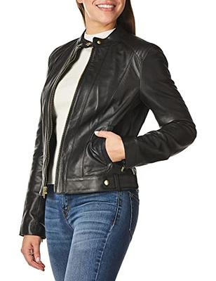 Women White Quilted Zippers Leather Jacket