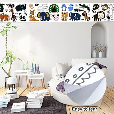 Children's Drawing Roll with Colored Pencils, Sticky Drawing Paper 120 *  11.8 Inch Coloring Paper Roll for Kids DIY Wall Coloring Stickers Childrens