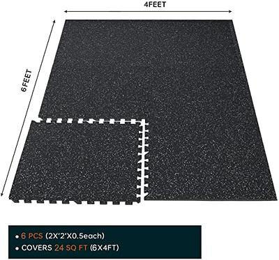 Yes4all Interlocking Exercise Foam Mats A. 24 Square Feet (6 Tiles) - Black