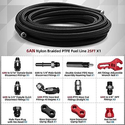 BRIFITOR 6AN 25FT PTFE Fuel Line Kit, 6AN 3/8 LS Swap EFI E85 Nylon  Stainless Steel Braided Fuel Hose, With 28 PCS PTFE AN Fittings  Adapter.(Black) - Yahoo Shopping