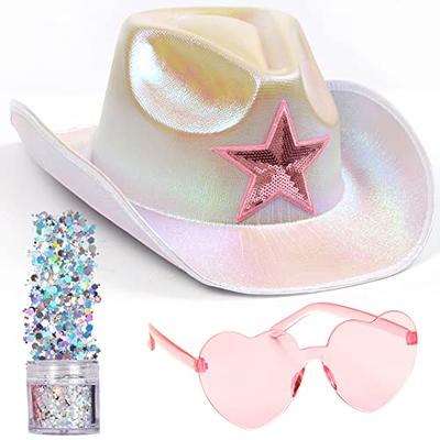 Neon Sparkly Glitter Space Cowboy Hat - Holographic Light Purple Hallo