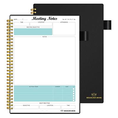 Meeting Notebook for Work With Action Items, Spiral Meeting Notes Notebook,  7”X10” Project Planner Organizer For Office Meeting Agenda Book 210 Pages