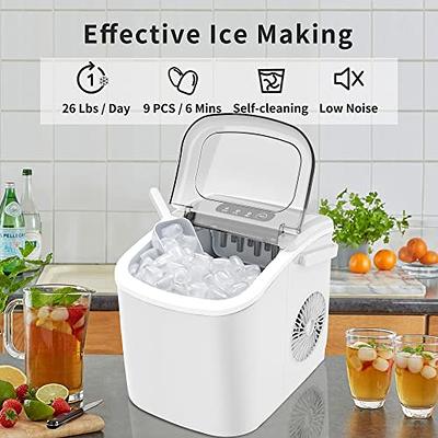 AGLUCKY Ice Makers Countertop,Portable Ice Maker Machine with Handle,Self-Cleaning Ice Maker, 26Lbs/24H, 9 Ice Cubes Ready in 8 Mins, for Home