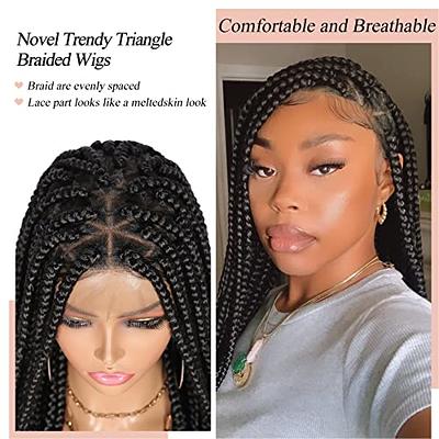 36 Box Braided Wigs for Women Knotless Braids Lace Frontal Wig With Baby  Hair Embroidery Full double Lace Front Braid Wig Synthetic Ombre Burgundy