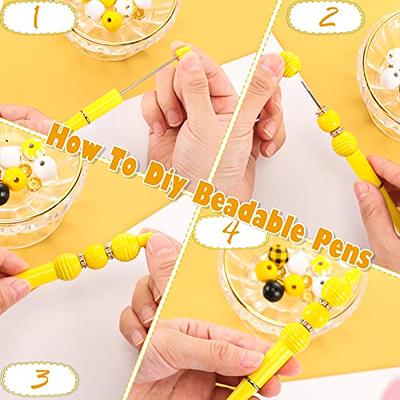 12 Set Plastic Beadable Pens Assorted Bead Pens Wood Beads Crystal Spacer  Beads Set Round Beads