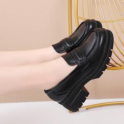  Women's Classic Platform Chunky Heel Penny Loafers Slip On  Round Toe Patent Leather Oxfords Dress Shoes | Loafers & Slip-Ons