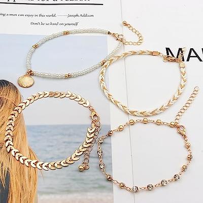  Gold Ankle Bracelet for Women Boho Layered Anklets Set