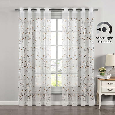 Lyndale Decor Beige Leaf Embroidered Grommet Sheer Curtain - 54 in. W x 84  in. L Clarita-84-BG - The Home Depot