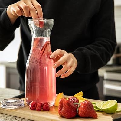 2PCS Glass Carafe with Lids Water Pitcher Carafe for Mimosa Bar, Brunch,  Cold Water, Beverage, Wine, Iced Tea, Lemonade