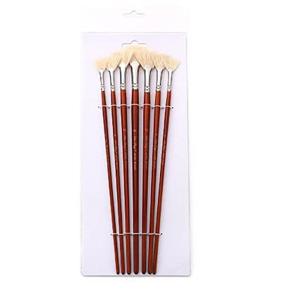 GACDR Fan Brush for Painting, 7 Pieces Fan Brush Set with Hog Bristle Natural Hair and Long Wood Handle, Professional Artist Fan Brushes for Acrylic