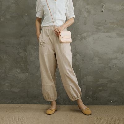 Summer Elastic Waist Cotton Pants Soft Casual Loose Trousers Wide