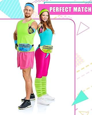 Shinymoon 2 Sets Couples 80s Workout Costume Halloween Cosplay Outfits  Leotard Leggings Neon Leg Warmers Headband Fanny Pack (Bright Neon,Women  Large, Men Large) - Yahoo Shopping