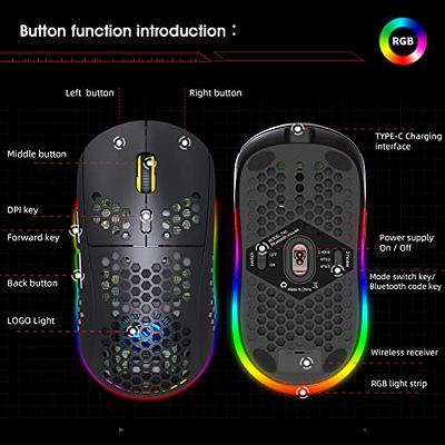 G6 Gaming Mouse, Wired/Wireless/Bluetooth Tri Modes, 5 Adjustable DPI and  11 RGB Backlit, Rechargeable Silent Computer Gaming Mice for