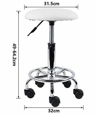 KKTONER Round Rolling Stool Chair PU Leather Height Adjustable Shop Stool  Swivel Drafting Work SPA Medical Salon Stools with Wheels Office Chair Black