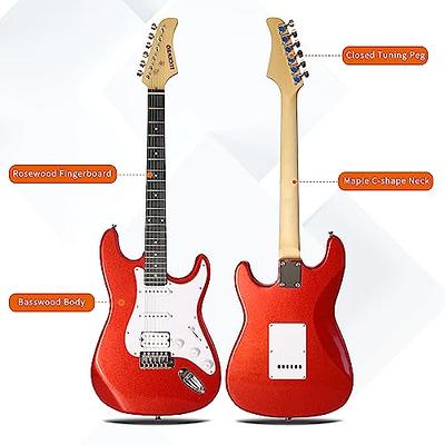 LUCKWBQ Electric Guitar Beginners Kit, Red w/Aceesccories, Bag