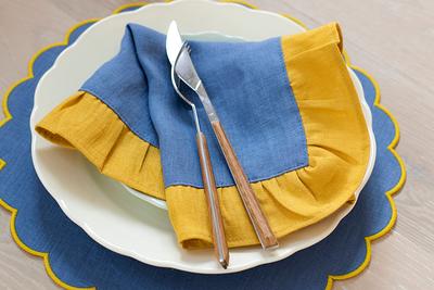 Green Ruffled Cloth Napkins Bulk, Linen Napkins Set, Small Cloth Napkins  14x14 Size, Table Runner 