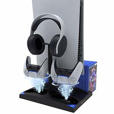 Vertical Stand w/ Headset Holder and Cooling Fan Base for PS5 Console &  Playstation 5 Accessories, 1 Headphone Stand, 2 Controller Chargers, 15  Game