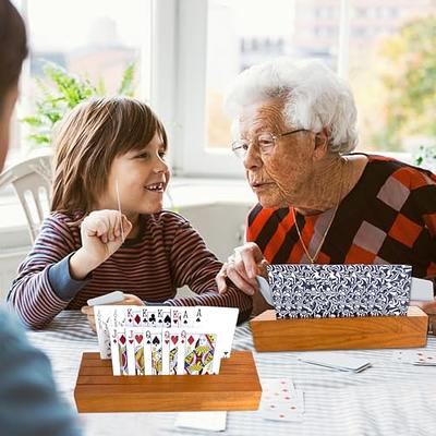 Wooden Playing Card Holders for Kids, Adults and Seniors. Wood Playing Card Tray Racks for Bridge canasta Uno Card Playing GSE Games & Sports