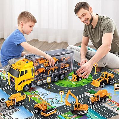 TEMI Truck Toys for 3 4 5 6 7 Year Old Boys - 5 Pack Carrier Transport City  Vehicles Toys, Kids Toys Car for Girls Toddlers Friction Power Set, Push