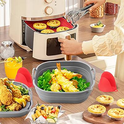 Air Fryer Silicone Liners, 8'' Square 4 to 8 QT Food Grade Heat Resistant  Reusable Airfryer Silicone Liners Inserts Baskets Accessories with Mitts  for