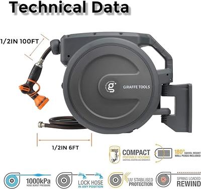 Giraffe Tools AW30 Garden Hose Reel Retractable 1/2 x 100 ft Wall Mounted  Water Hose Reel Automatic Rewind, Any Length Lock, 100ft, Dark Grey - Yahoo  Shopping