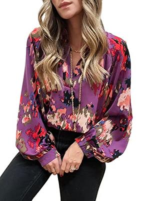 RYRJJ Cold Shoulder Tops for Women Casual Loose Boho Pleated Plus Size Tops  Summer Short Sleeve Floral Print Flowy T Shirts(Wine,M)