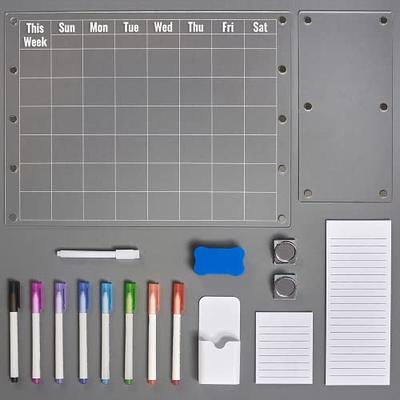 Acrylic Calendar for Fridge - 2 Set Magnetic Fridge Calendar Dry Erase Board Includes 12 Markers 12 Colors,16x12 Magnetic Calendar and Blank Board