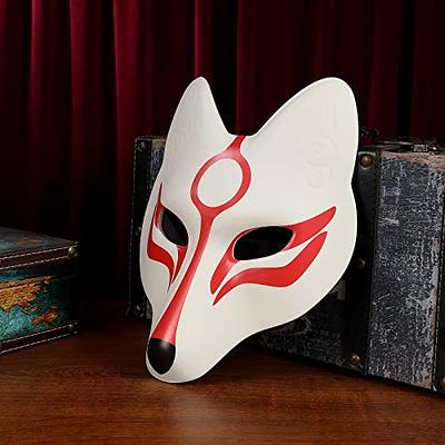 AMOSFUN Fox Mask Japanese Kabuki Kitsune Masks for Men Women Children  Halloween Masquerade Costume Prop, White+red, Medium