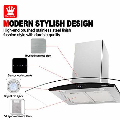 36 Range Hood, GASLAND Chef GR36SS Curved Glass Stainless Steel Wall Mount  Range Hood, 3 Speed 450 CFM Ducted Kitchen Hood with LED Lights, Sensor  Touch Control, Convertible Chimney, Aluminum Filter - Yahoo Shopping