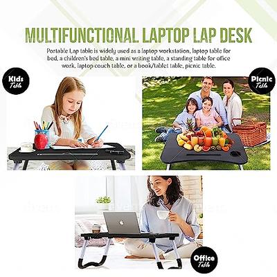 Folding Lap Desk for Bed and Sofa - Portable Wide Surface Bed Desk with  Built-in Cup Holder and Tablet or Phone Slot for Working, Studying, Eating