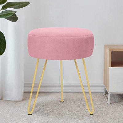 Cpintltr Linen Ottoman Round Footrest Stool Upholstered Step Stool Ottomans  Sofa Stool 4 Wood Legs with Anti-Slip Pads Modern Accent Home Decor