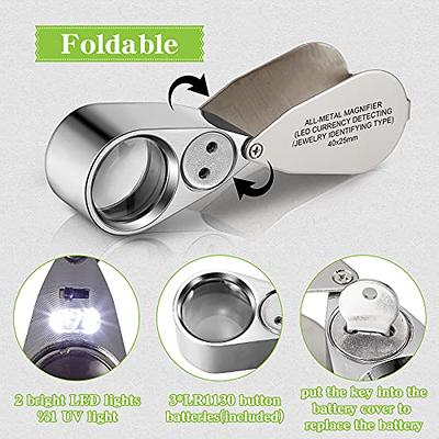 40X Full Metal Jewelry Loop Magnifier, Pocket Jewelers Eye Loupe, Best  Magnifying Glass Folding LED/UV Illuminated Magnifiers for Rocks,Coins,  Stamps