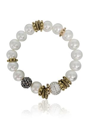 Layered Freshwater Pearl Bracelet 14K Yellow Gold Gold Filled on Brass