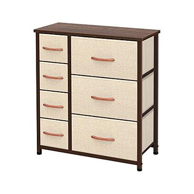 7 Drawer Tower Steel Frame and Wooden Top Dresser Storage Chest for Bedroom