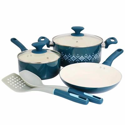 Mainstays Ceramic Nonstick Aluminum 12 Pieces Cookware SET Blue linen 