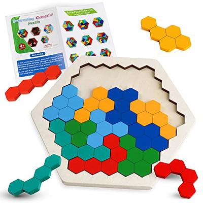 Wooden Blocks Puzzle Brain Teasers Toy，Wooden Puzzle Tangram,Cube 3D Puzzle  for Kids，Puzzles for Kids Ages 2-8, Montessori Kids Educational Puzzle