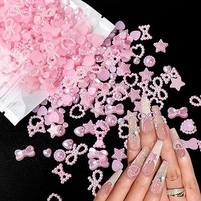 500Pcs Pink Pearls Heart Nail Charms Mixed Styles Flatback Heart