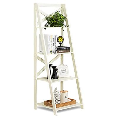 4 Tier White Grey Ladder Shelf Display Unit Free Standing Book