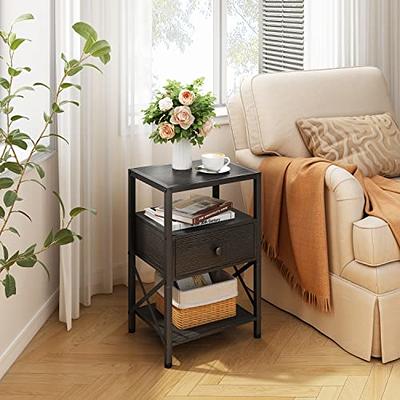 Tajsoon 3 Tier Tall Side Table 24 Small End Table with Storage Shelf,  Small Table for Small Spaces, Sofa Couch Side Table for Living Room,  Bedroom